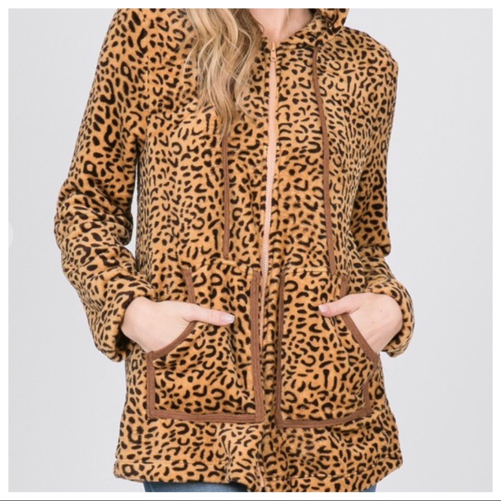Chic Leopard Print Zip up Hooded Jacket - Picture 4 of 6